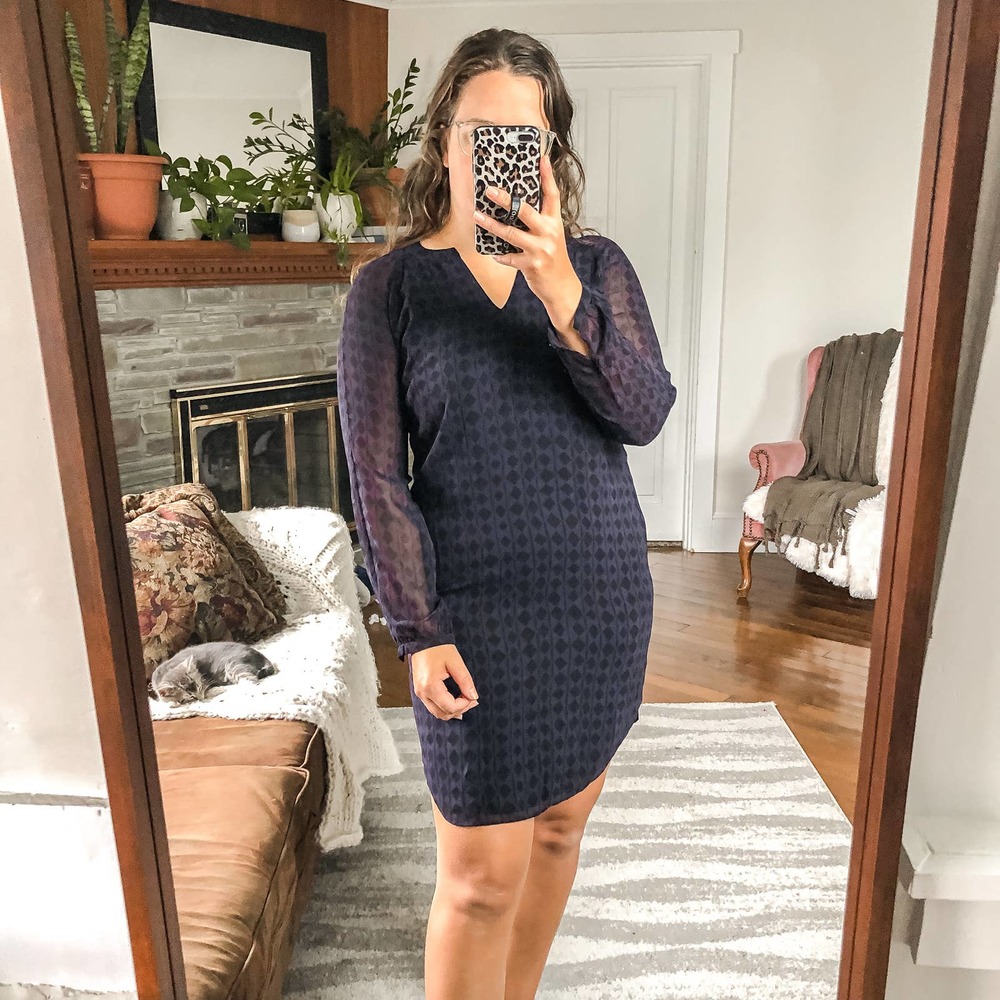 CABI | Women's XS Long Sleeved Blue Black Harlequin Diamond Print Shift Dress